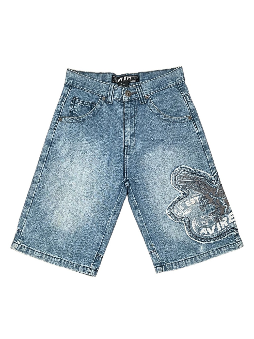 Avirex Boy’s Graphic Blue Denim Jean Shorts Sz 10 Streetwear